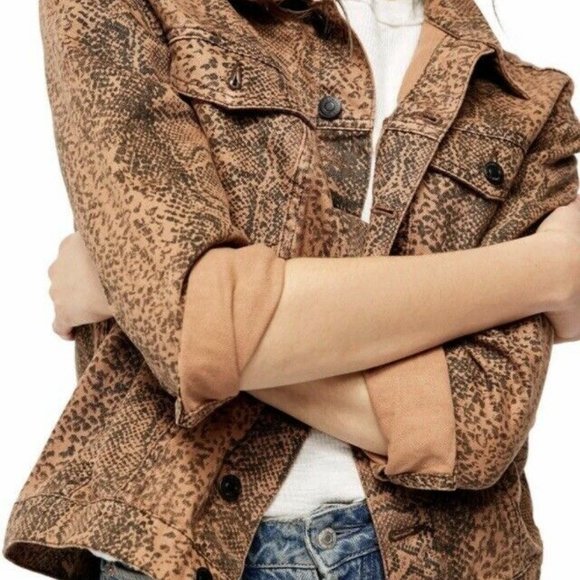 Free People Snake Print Trucker Jacket Large - Picture 2 of 8